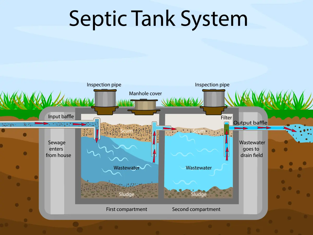 Scheme of how a septic tank works